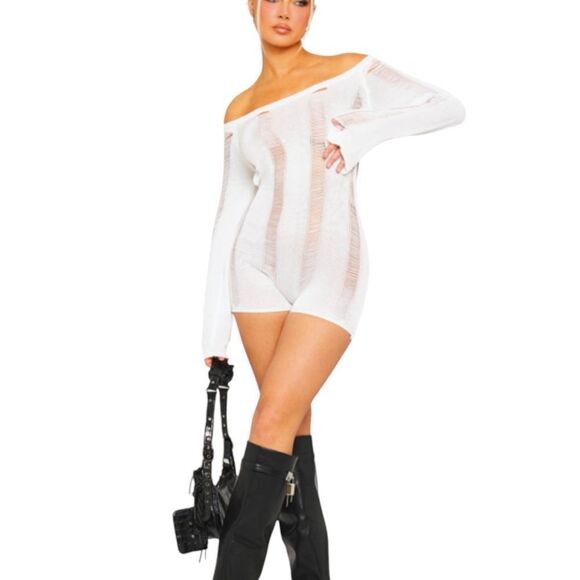 Unbranded Risque White Distressed Romper -- M - Picture 2 of 12